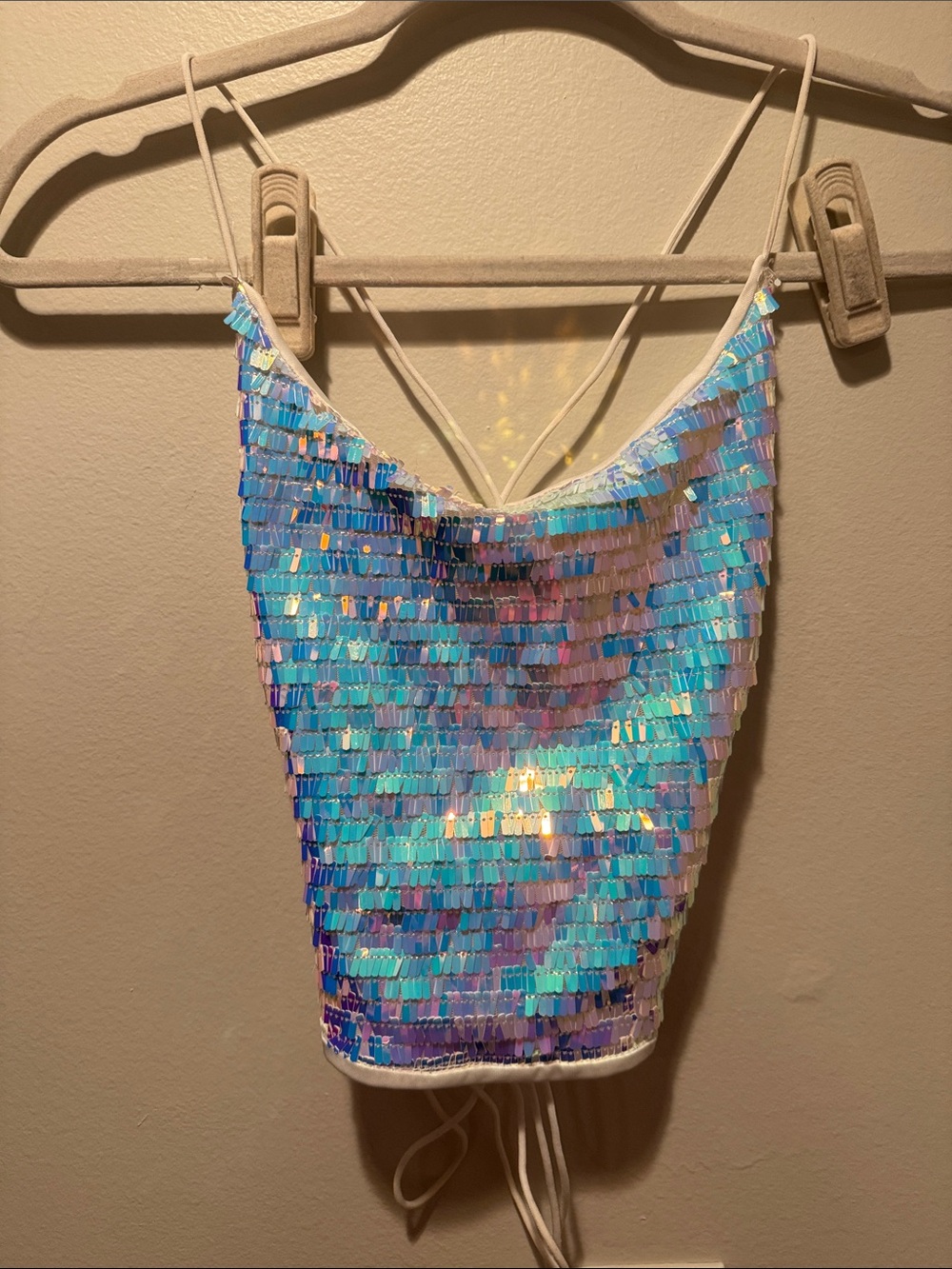 SHEIN Iridescent Blue Purple Sequin Crop Top
